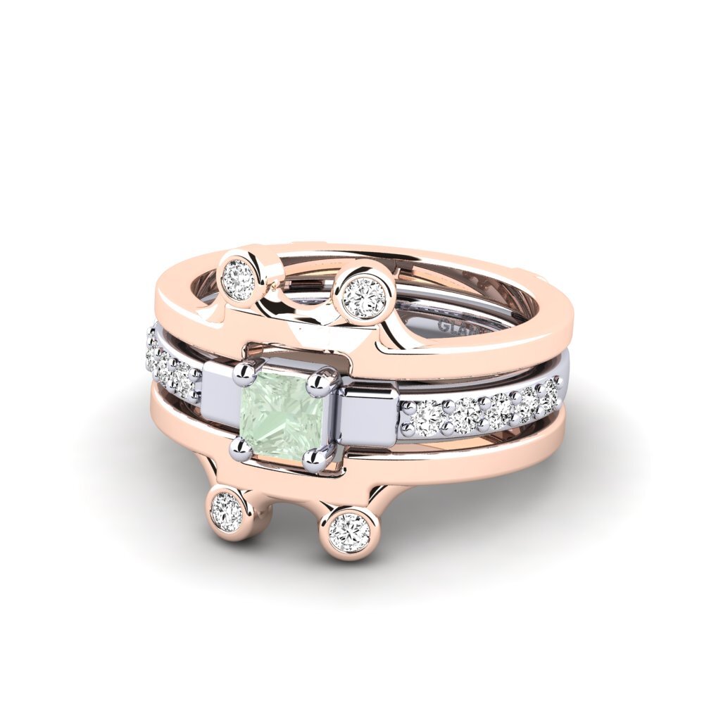 14ct Rose & White Gold Green Amethyst Ring Fteatia - SET