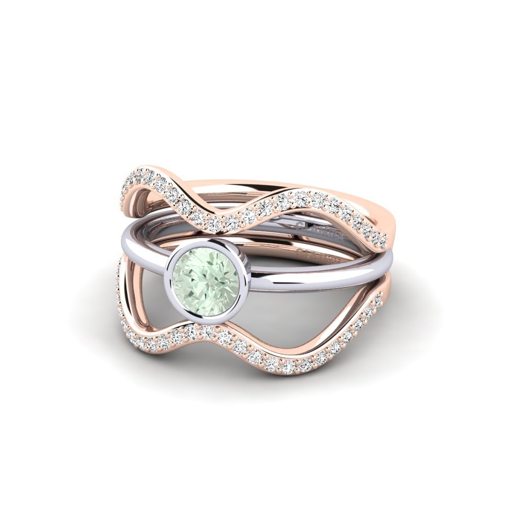 14ct Rose & White Gold Green Amethyst Ring Fuma - SET
