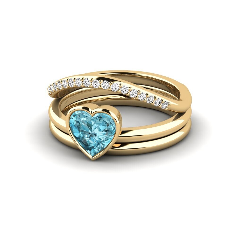 Corazón Circón Azul Anillo Gald - SET