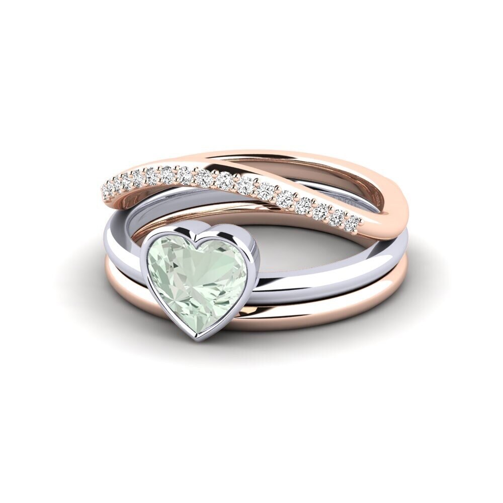 14ct Rose & White Gold Green Amethyst Ring Gald - SET