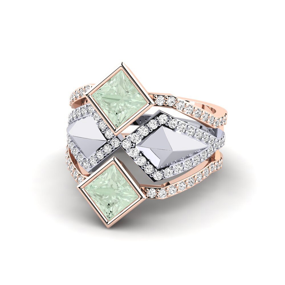 14ct Rose & White Gold Green Amethyst Ring Gialle - SET