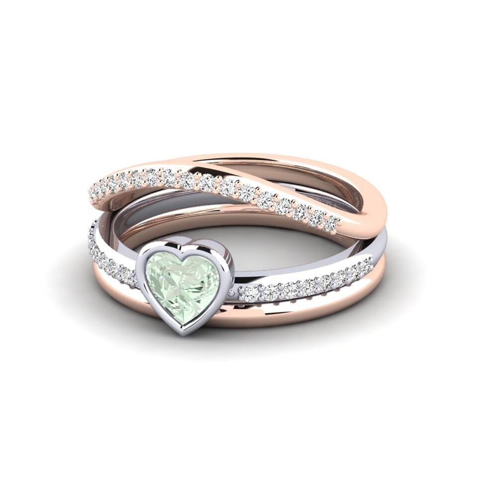 14ct Rose & White Gold Green Amethyst Ring Glin - SET