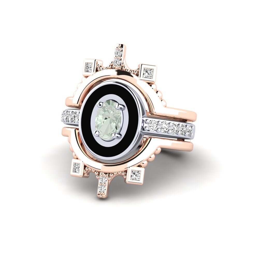 14ct Rose & White Gold Green Amethyst Ring Harweaa - SET