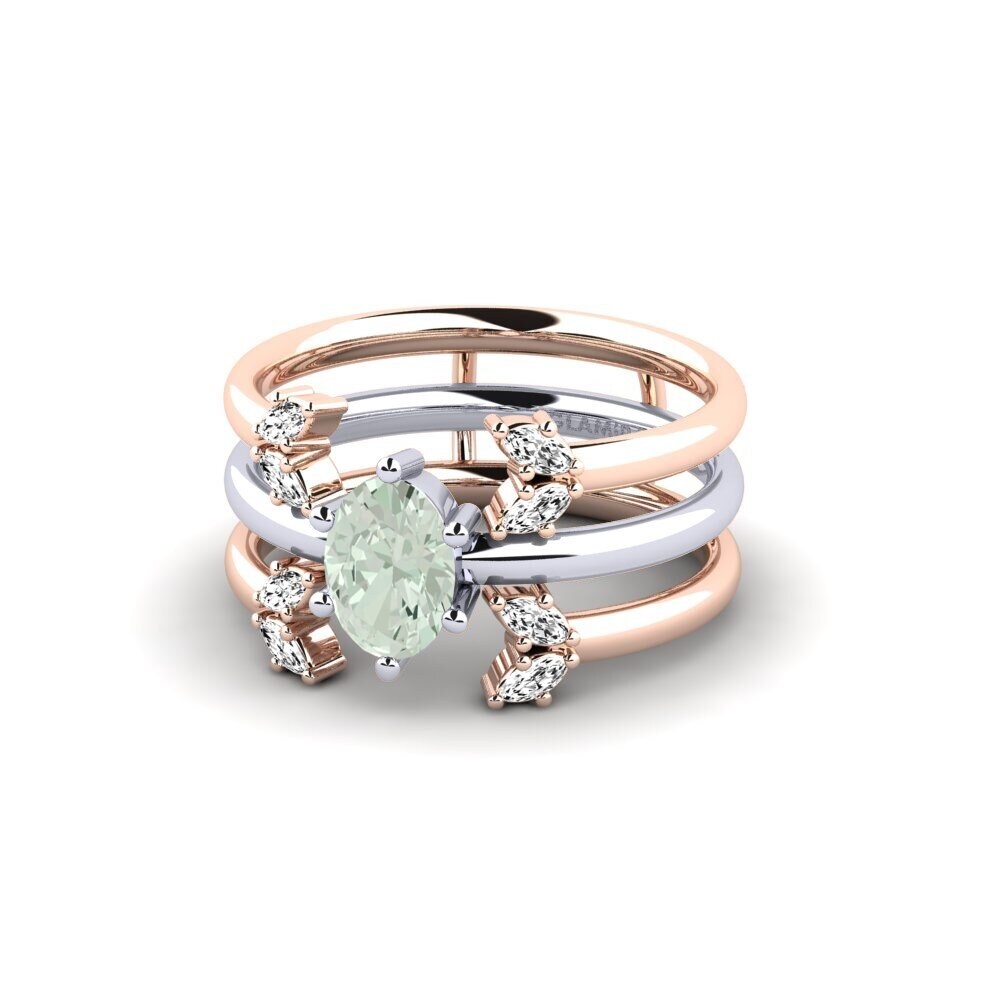 14ct Rose & White Gold Green Amethyst Ring Hatinc - SET
