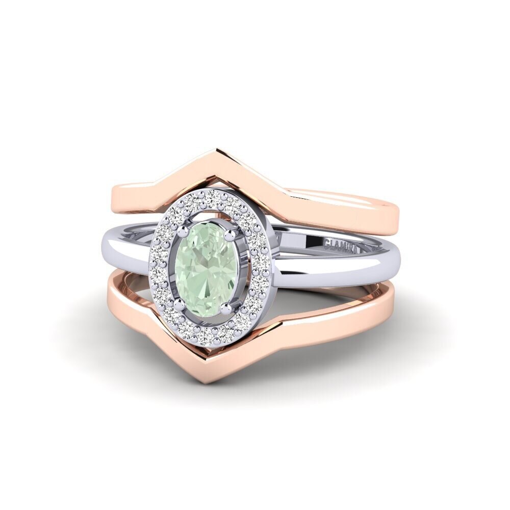 14ct Rose & White Gold Green Amethyst Ring Hiorno - SET