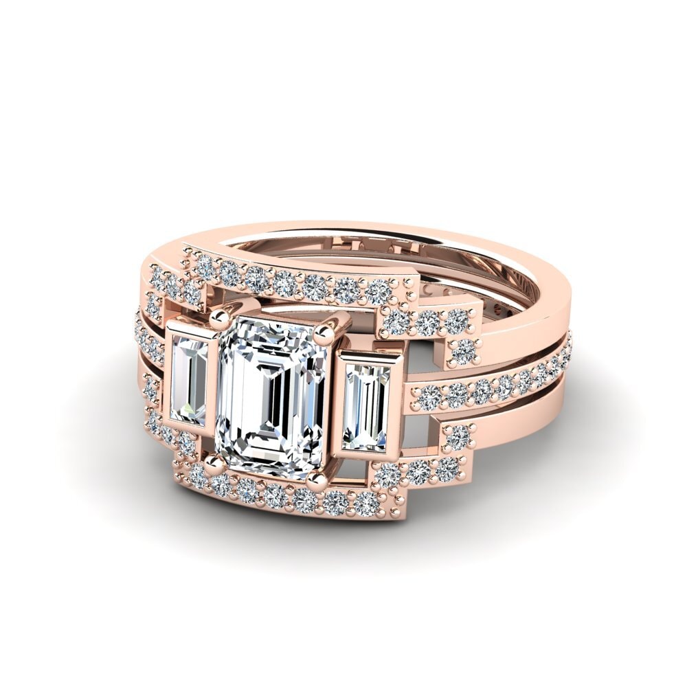 14K Rood Goud Smaragd Ringen Honat - SET