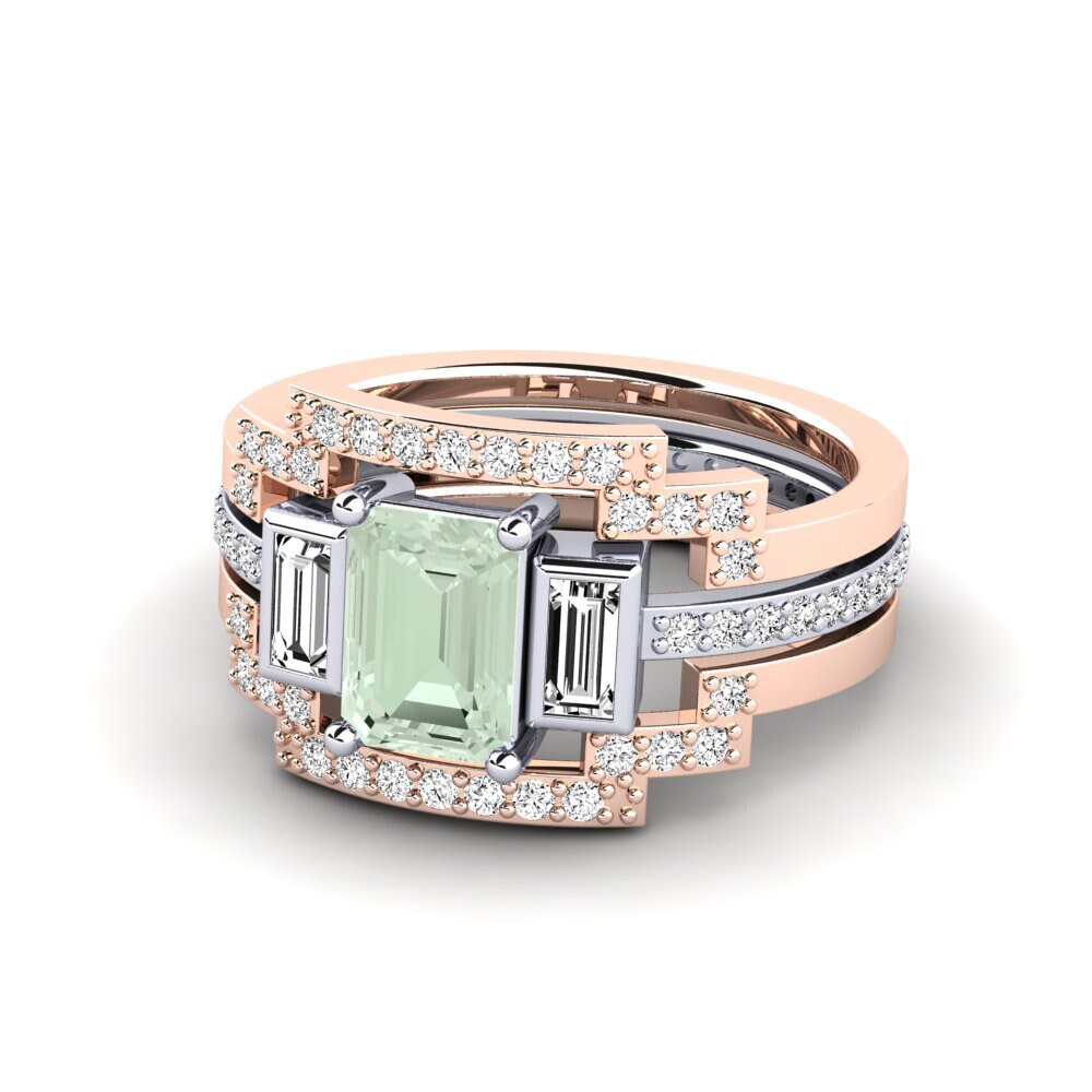 14ct Rose & White Gold Green Amethyst Ring Honat - SET