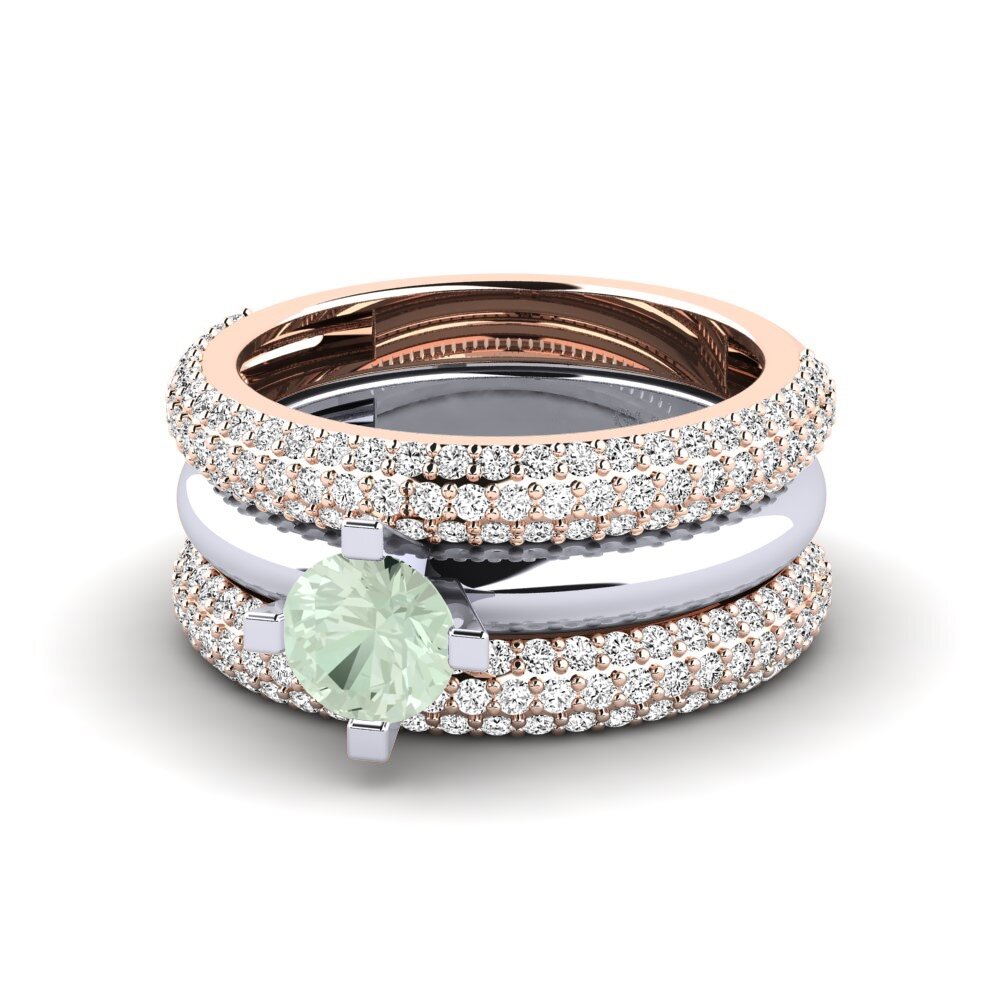 14ct Rose & White Gold Green Amethyst Ring Hyhtin - SET