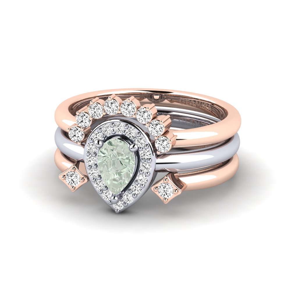14ct Rose & White Gold Green Amethyst Ring Infun - SET