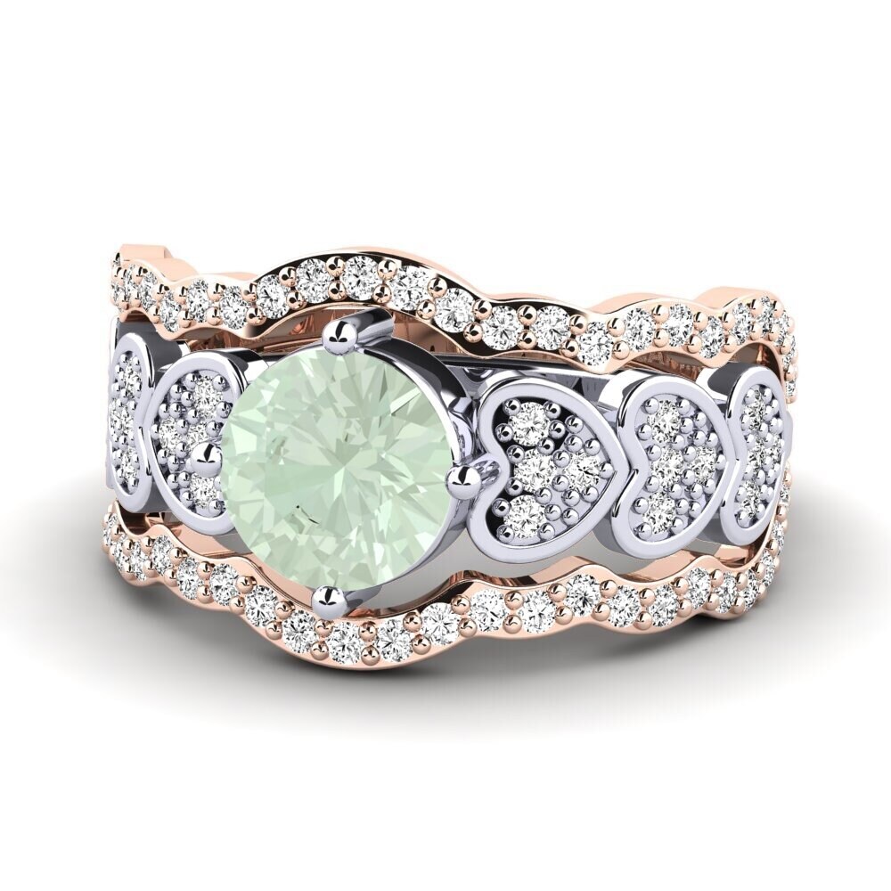 14ct Rose & White Gold Green Amethyst Ring Jailenden - SET
