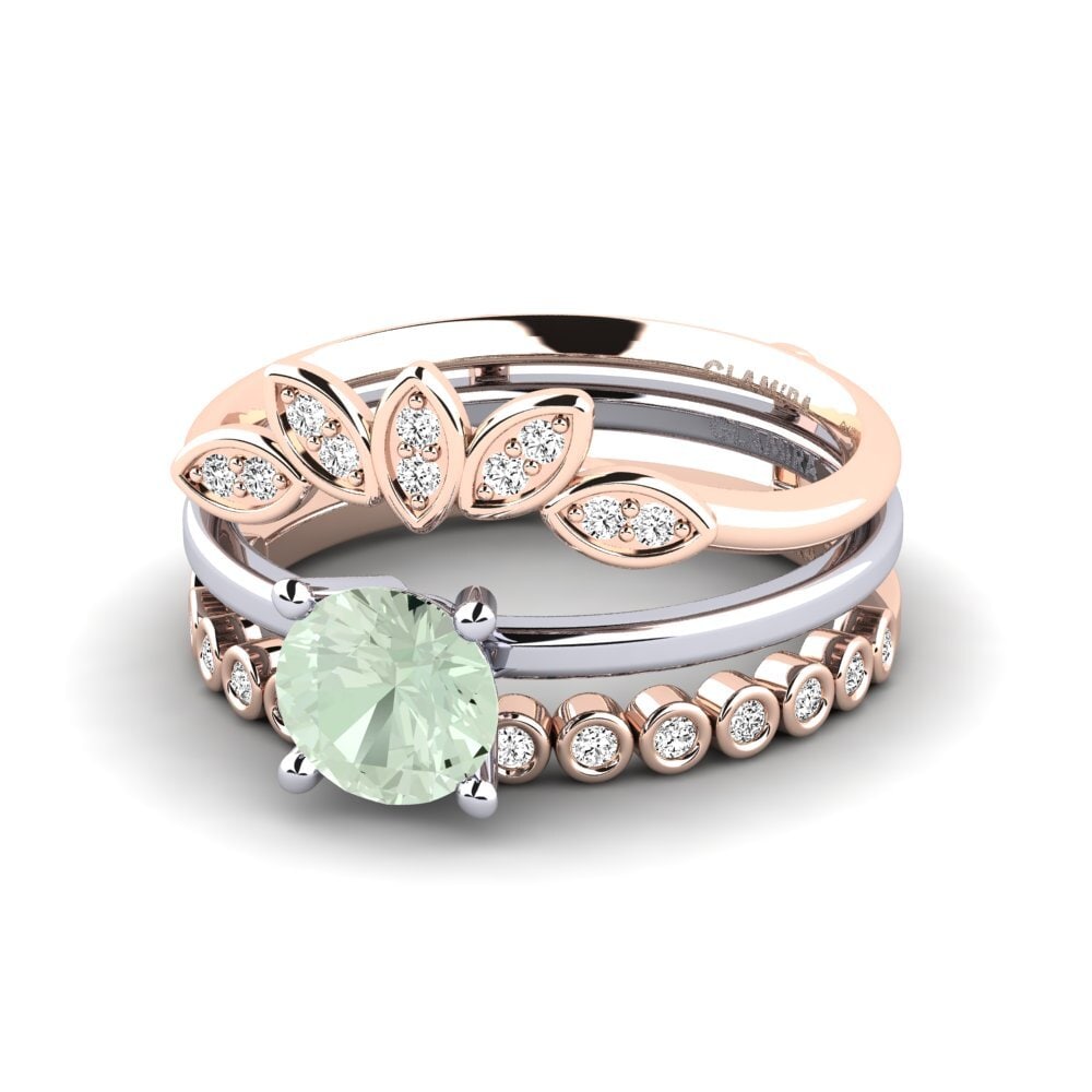 14ct Rose & White Gold Green Amethyst Ring Jenli - SET