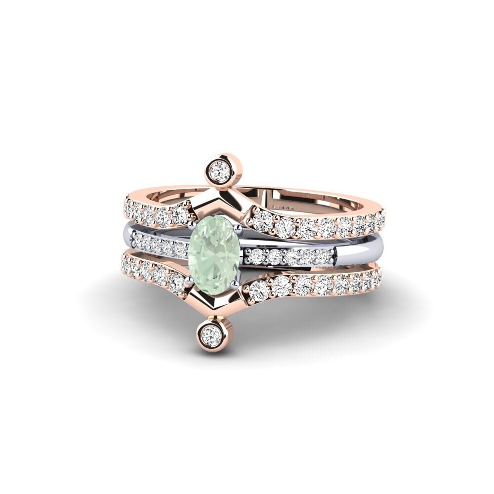 14ct Rose & White Gold Green Amethyst Ring Korn - SET