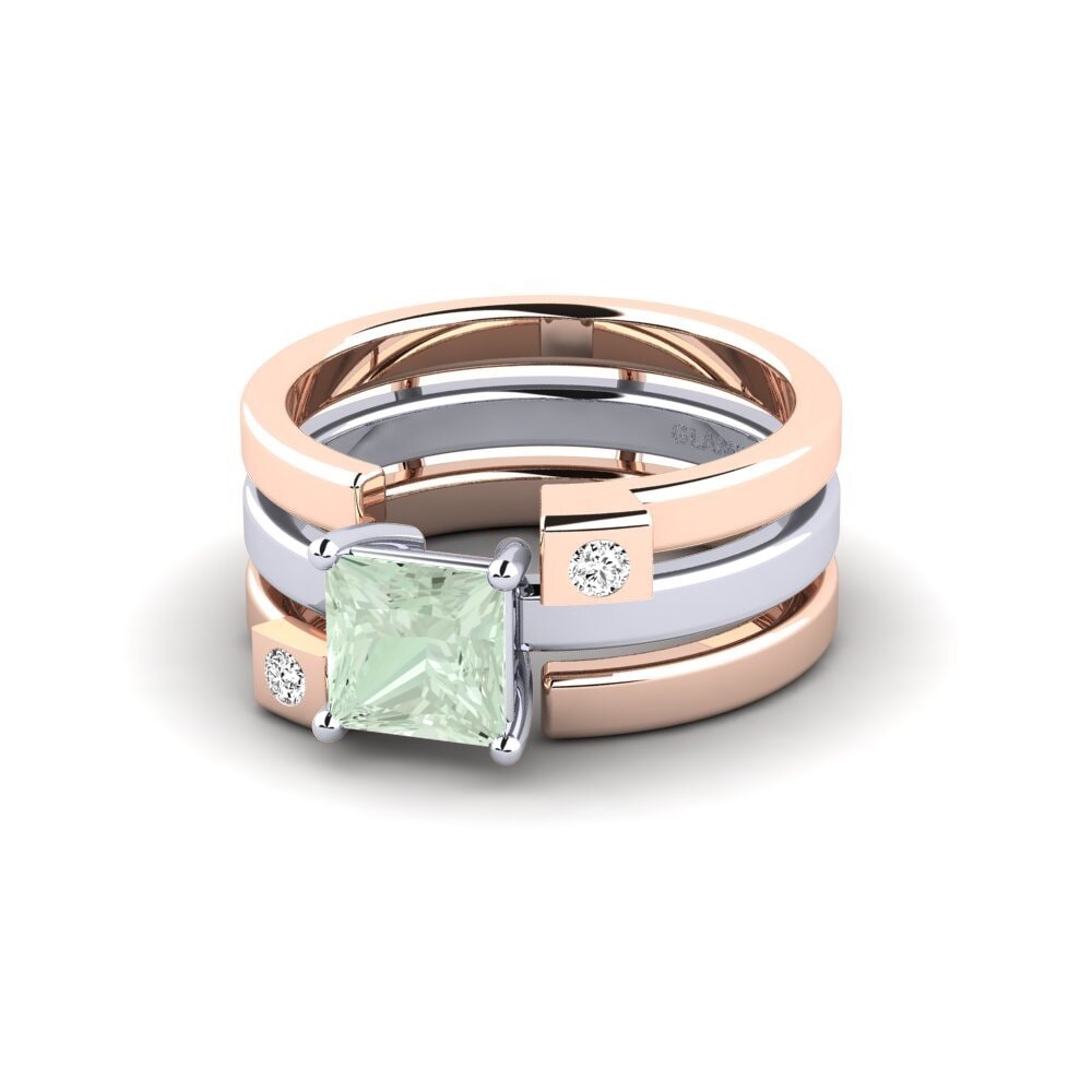 14ct Rose & White Gold Green Amethyst Ring Leal - SET