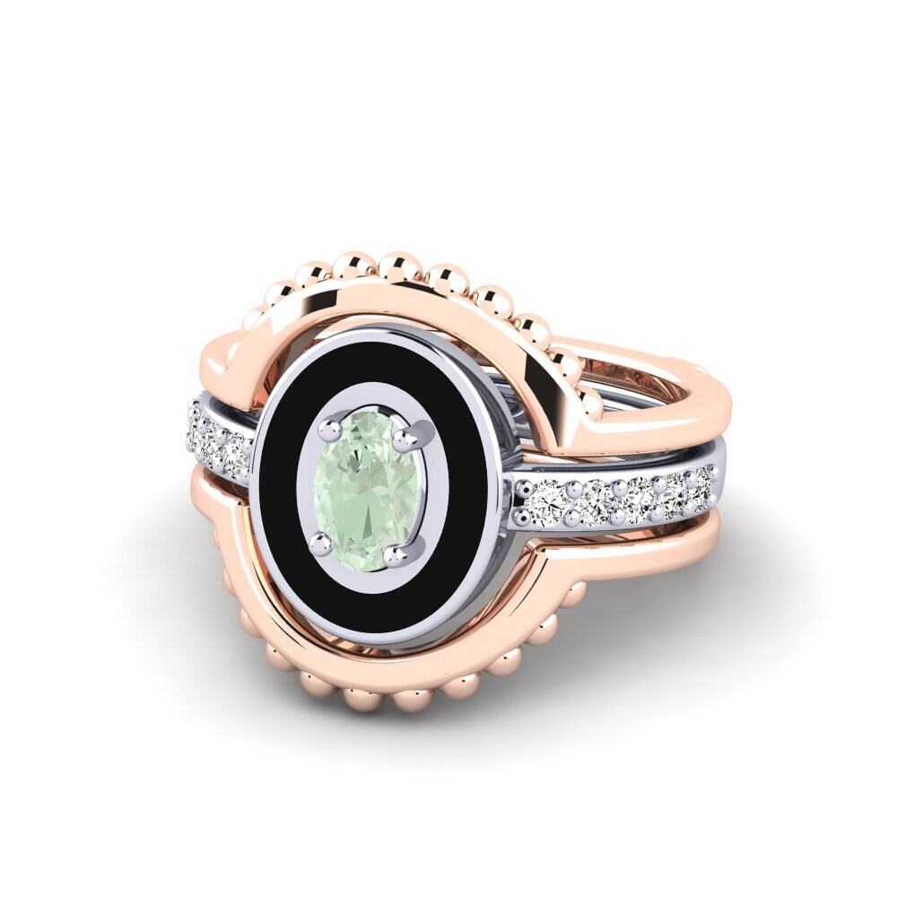 14ct Rose & White Gold Green Amethyst Ring Lmingea - SET