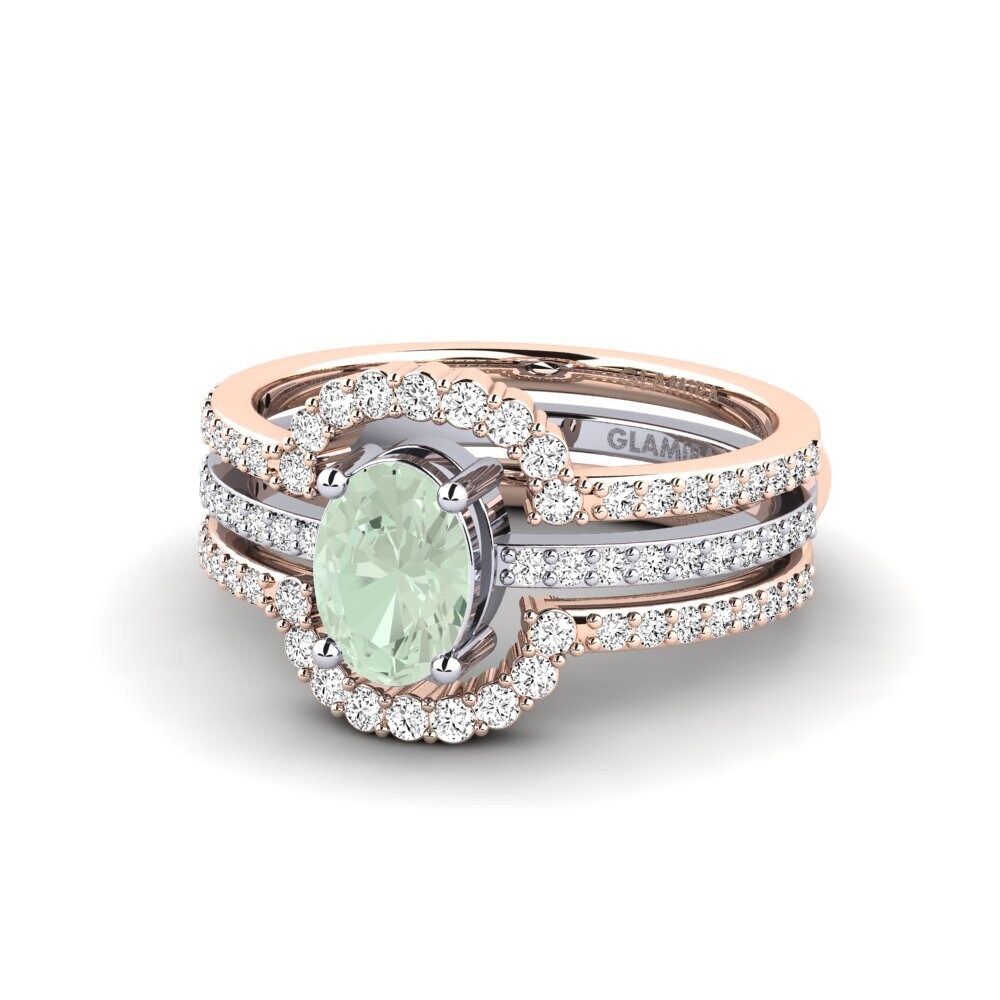 14ct Rose & White Gold Green Amethyst Ring Memedr - SET