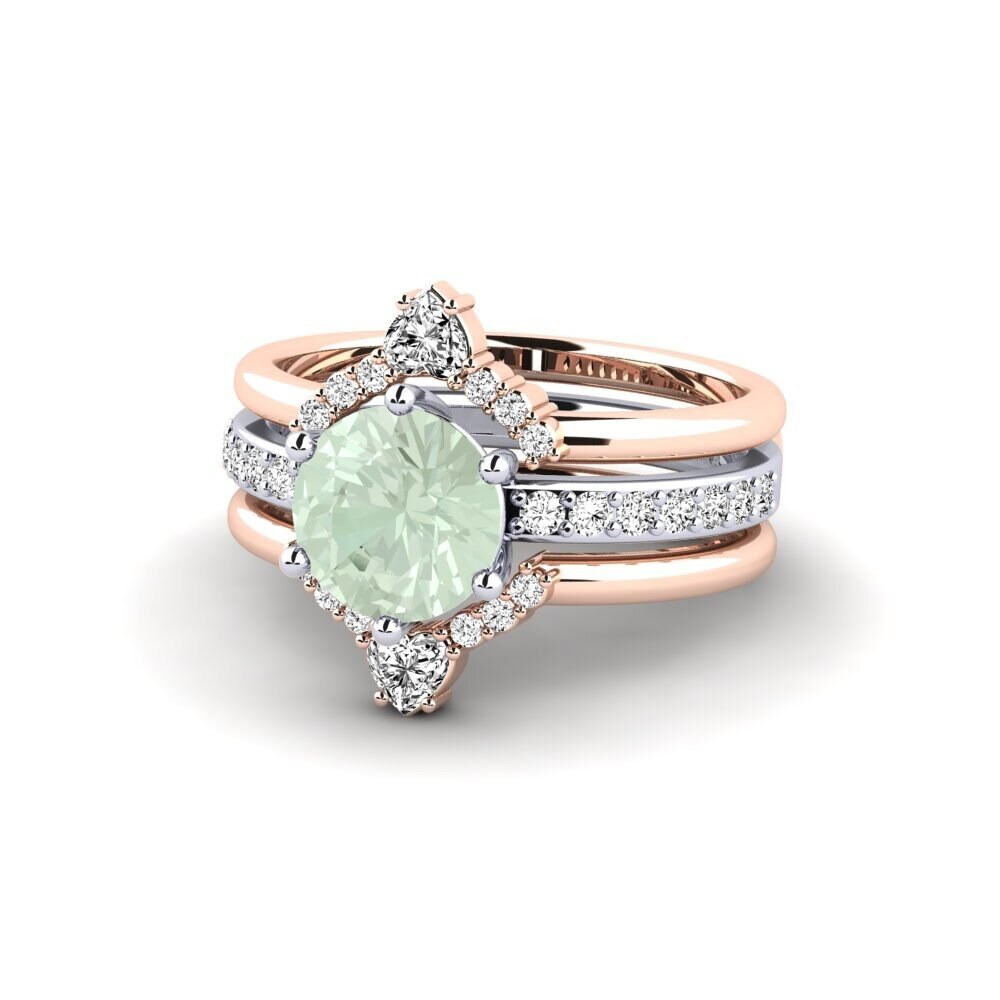 14ct Rose & White Gold Green Amethyst Ring Ocour - SET
