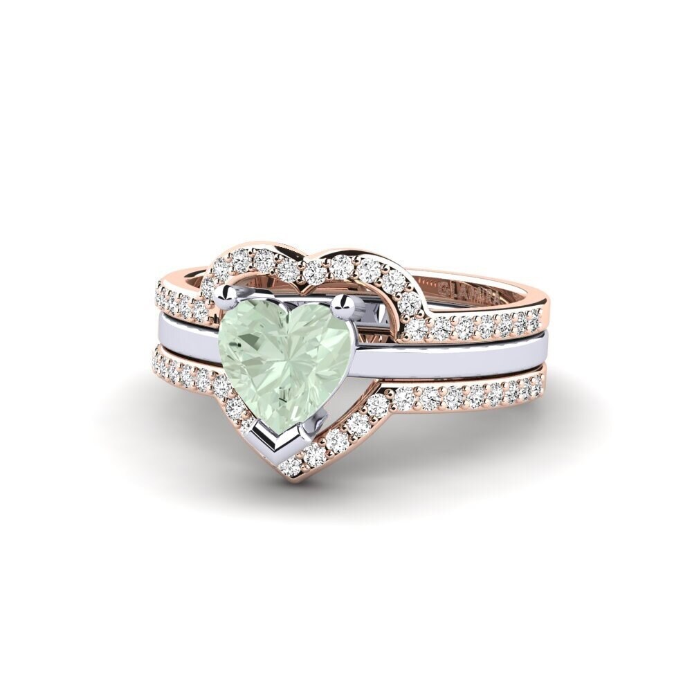 14ct Rose & White Gold Green Amethyst Ring Ofongu - SET