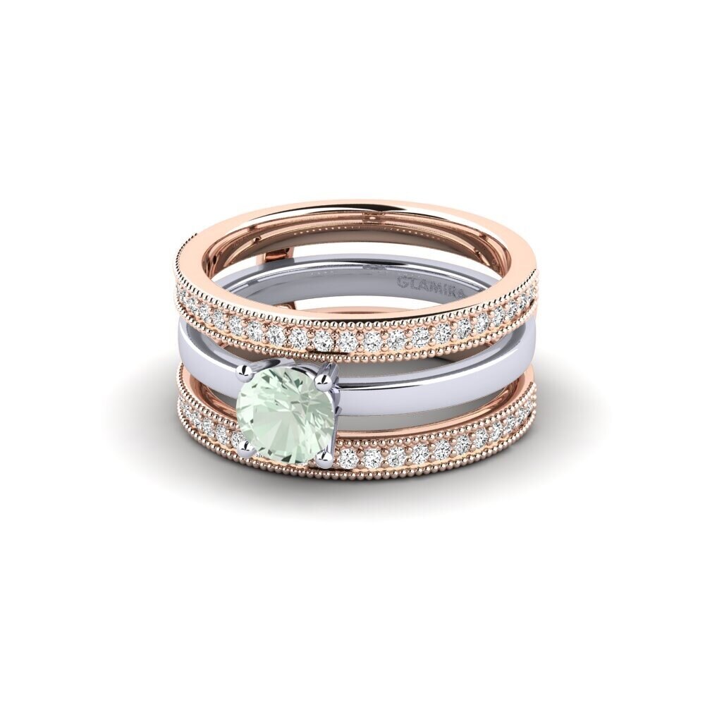 14ct Rose & White Gold Green Amethyst Ring Ofost - SET
