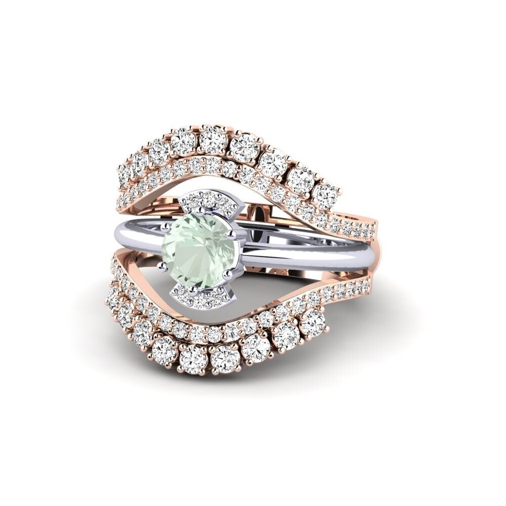 14ct Rose & White Gold Green Amethyst Ring Perth - SET
