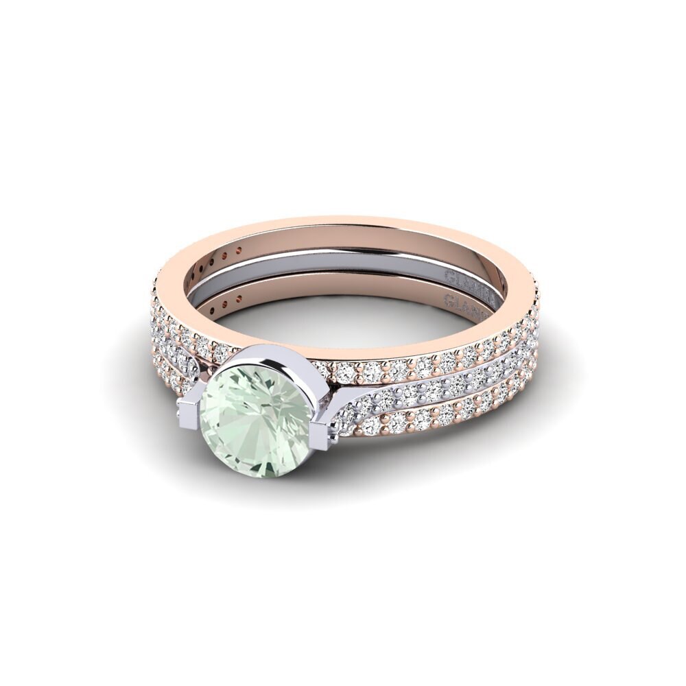 14ct Rose & White Gold Green Amethyst Ring Reggie - SET