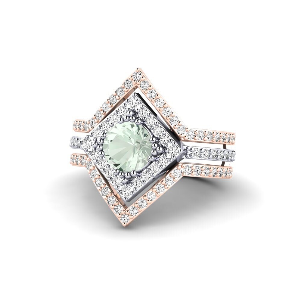 14ct Rose & White Gold Green Amethyst Ring Sharif - SET
