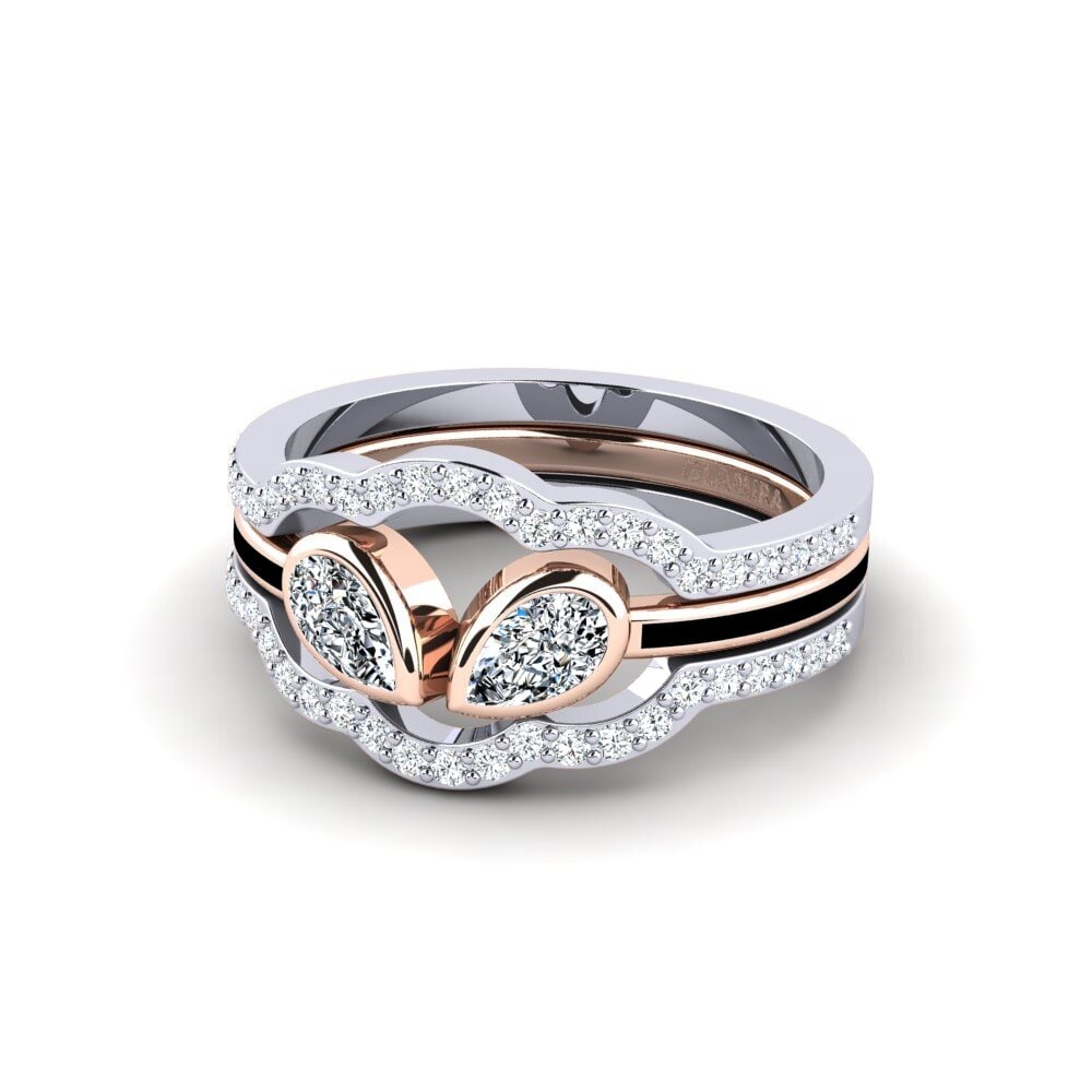 Or Blanc & Rose14k Bague Snene - SET