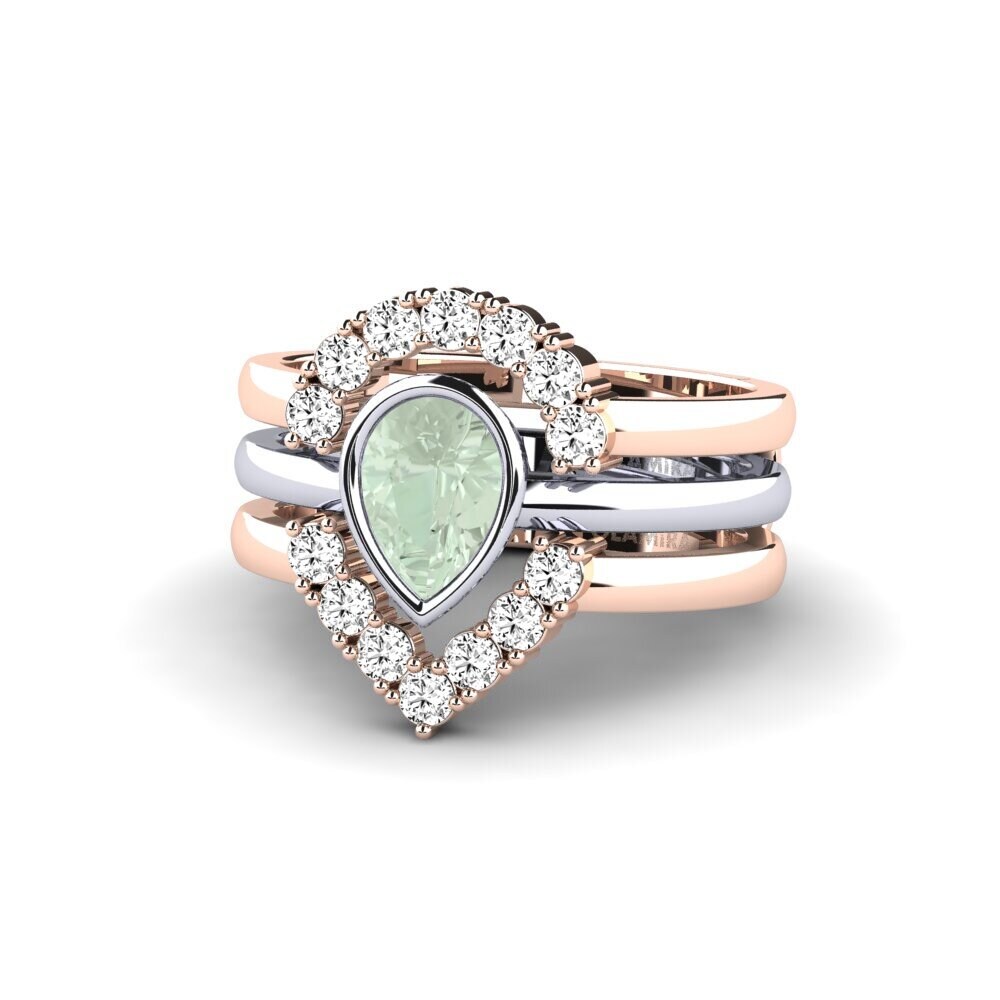 14ct Rose & White Gold Green Amethyst Ring Spiens - SET