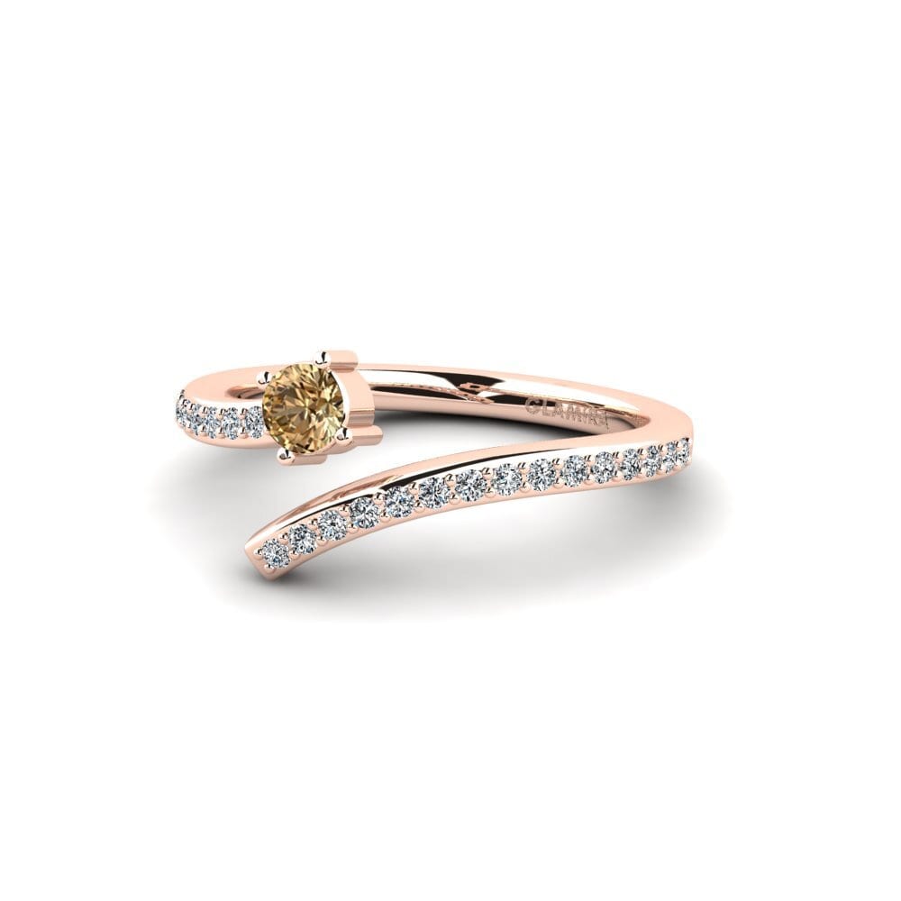 14k Oro Rosa Diamante café Anillo de compromiso Hoforo