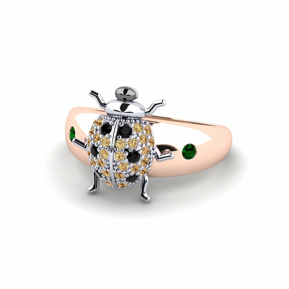 Bagues Or Rose& Blanc 18k Zircone Vert Animaux