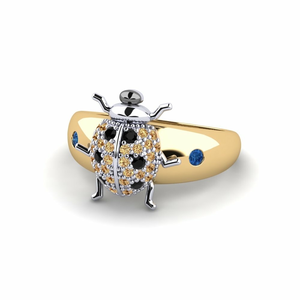 Bagues Or Jaune & Blanc 18k Zircone Bleu Foncé Animaux