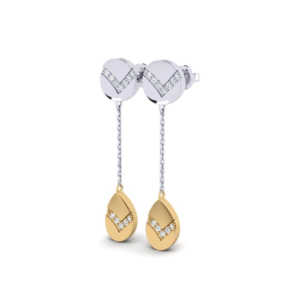 14k White & Yellow Gold Zirconia Women's Earring Ibuki