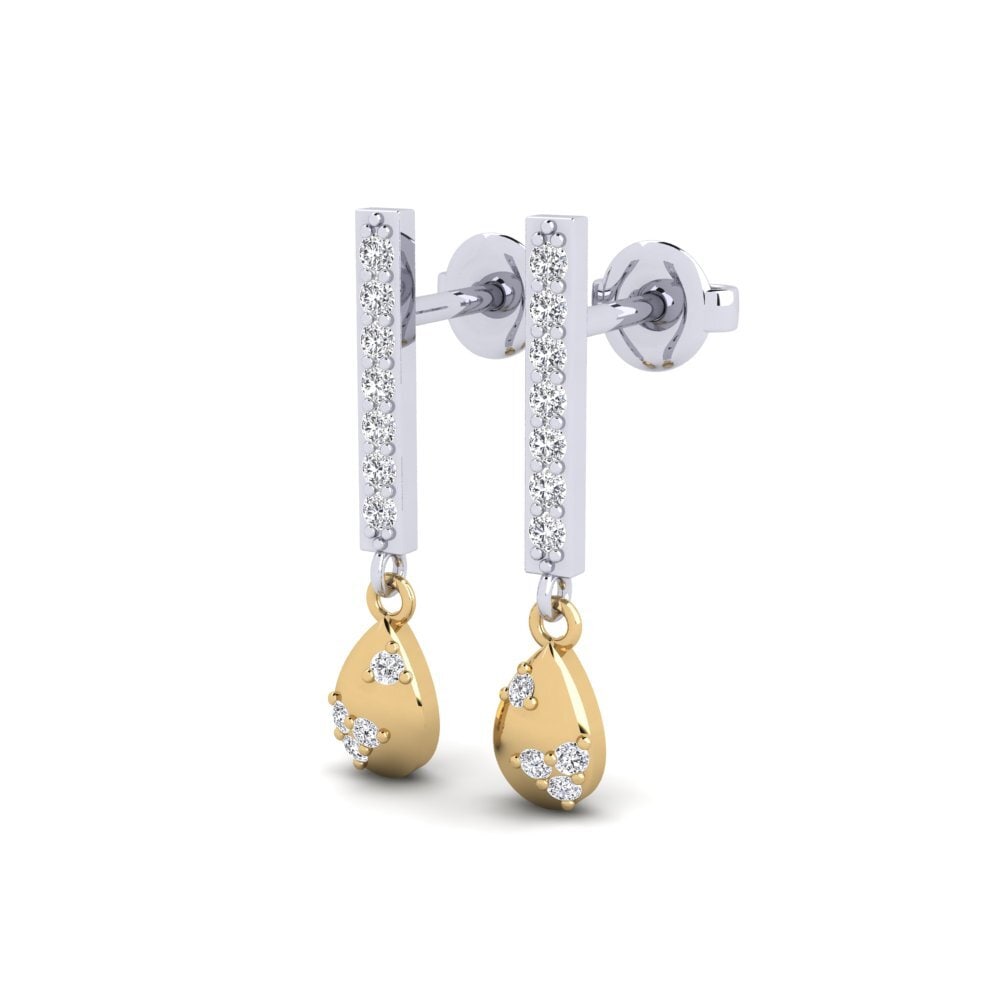 Ouro Amarelo Branco 14K Brincos Feminino Jabalax