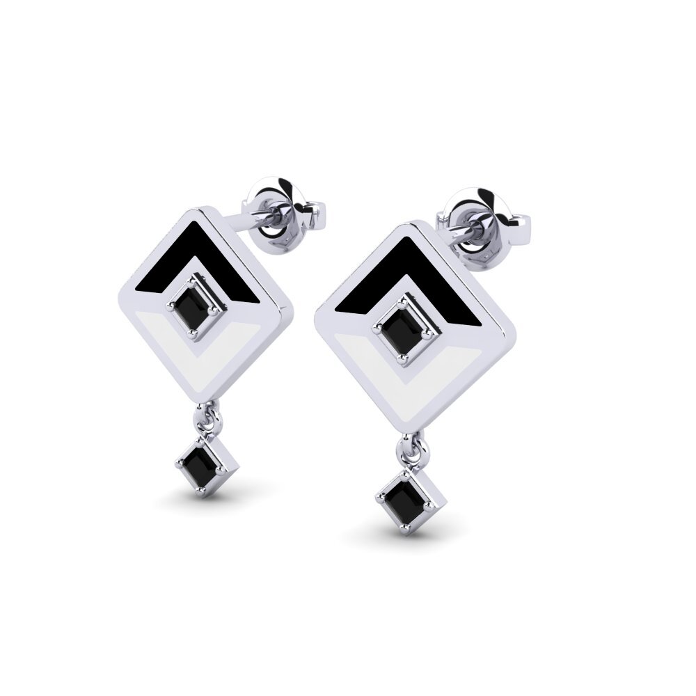 9ct White Gold Black Diamond Women's Earring Cassale - A