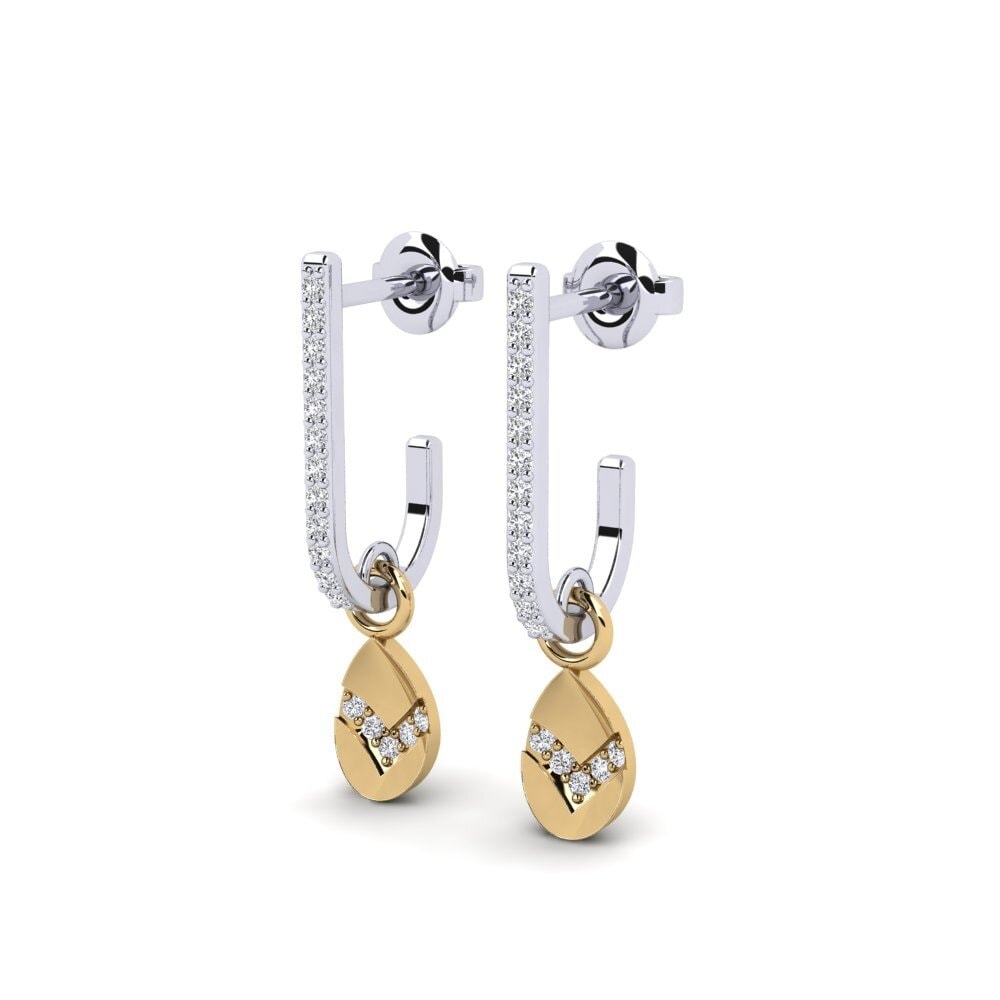 Ouro Amarelo Branco 14K Brincos Feminino Volovec