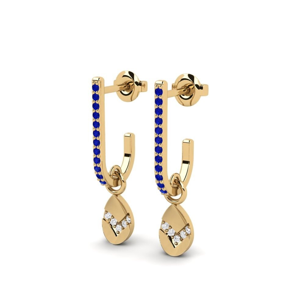 14k Oro Amarillo Redondo Zafiro Pendiente de mujer Volovec
