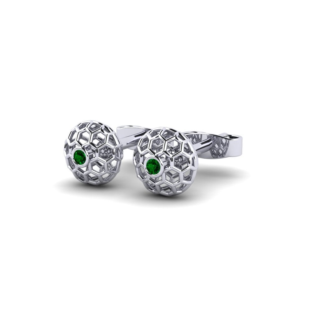 Or Blanc 585 Zircone Vert Boucle d'oreille femme Eriune