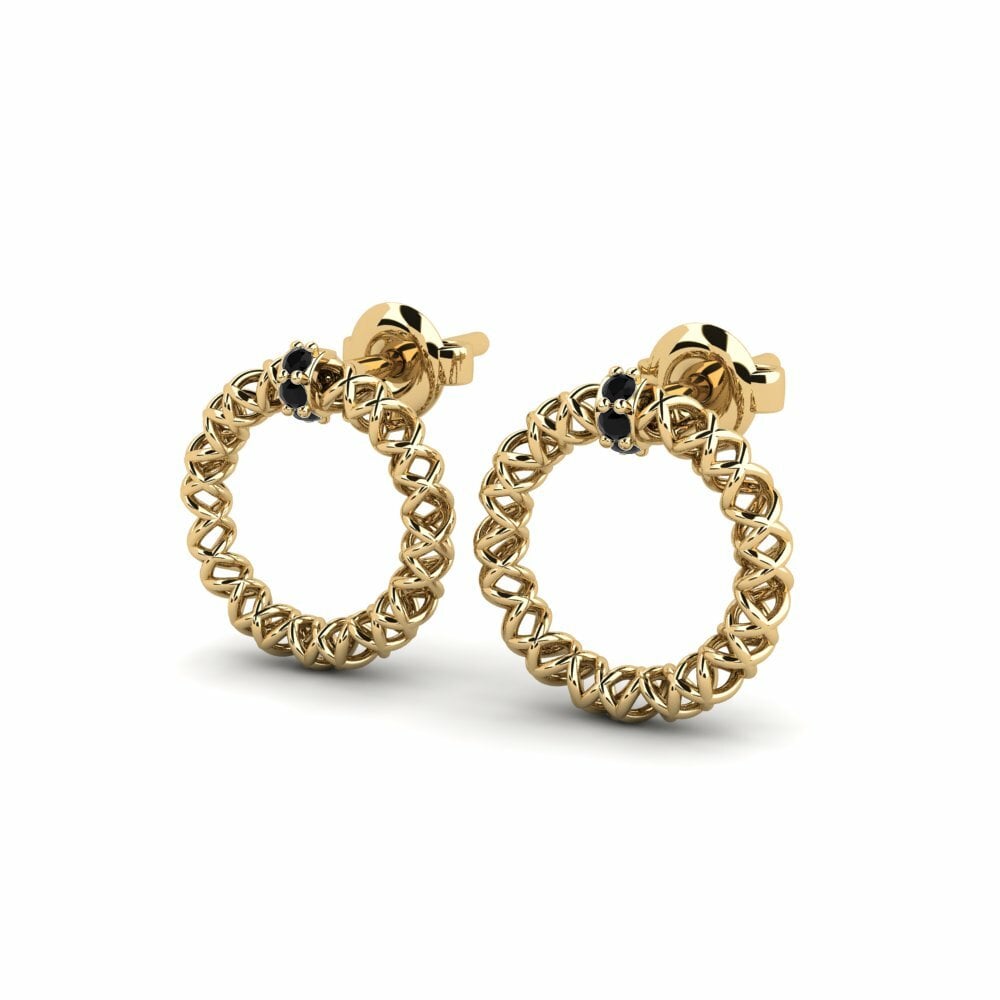 14k Oro Amarillo Redondo Ónix Negro Pendiente de mujer Stelios