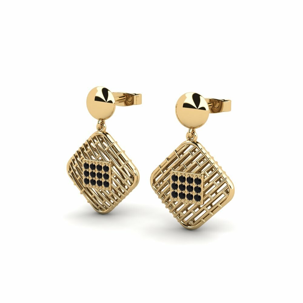 14k Oro Amarillo Redondo Ónix Negro Pendiente de mujer Eengiop