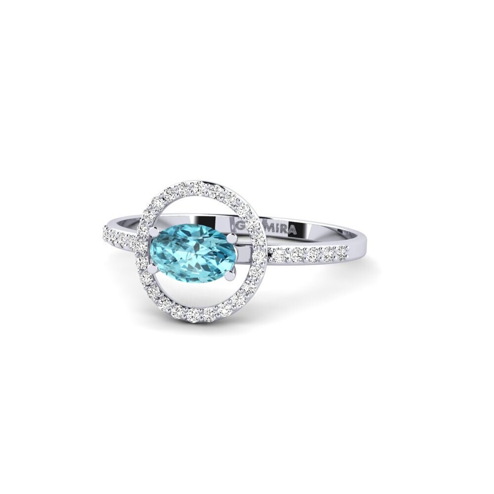 Paladio 950 Circón Azul Anillo de compromiso Dower