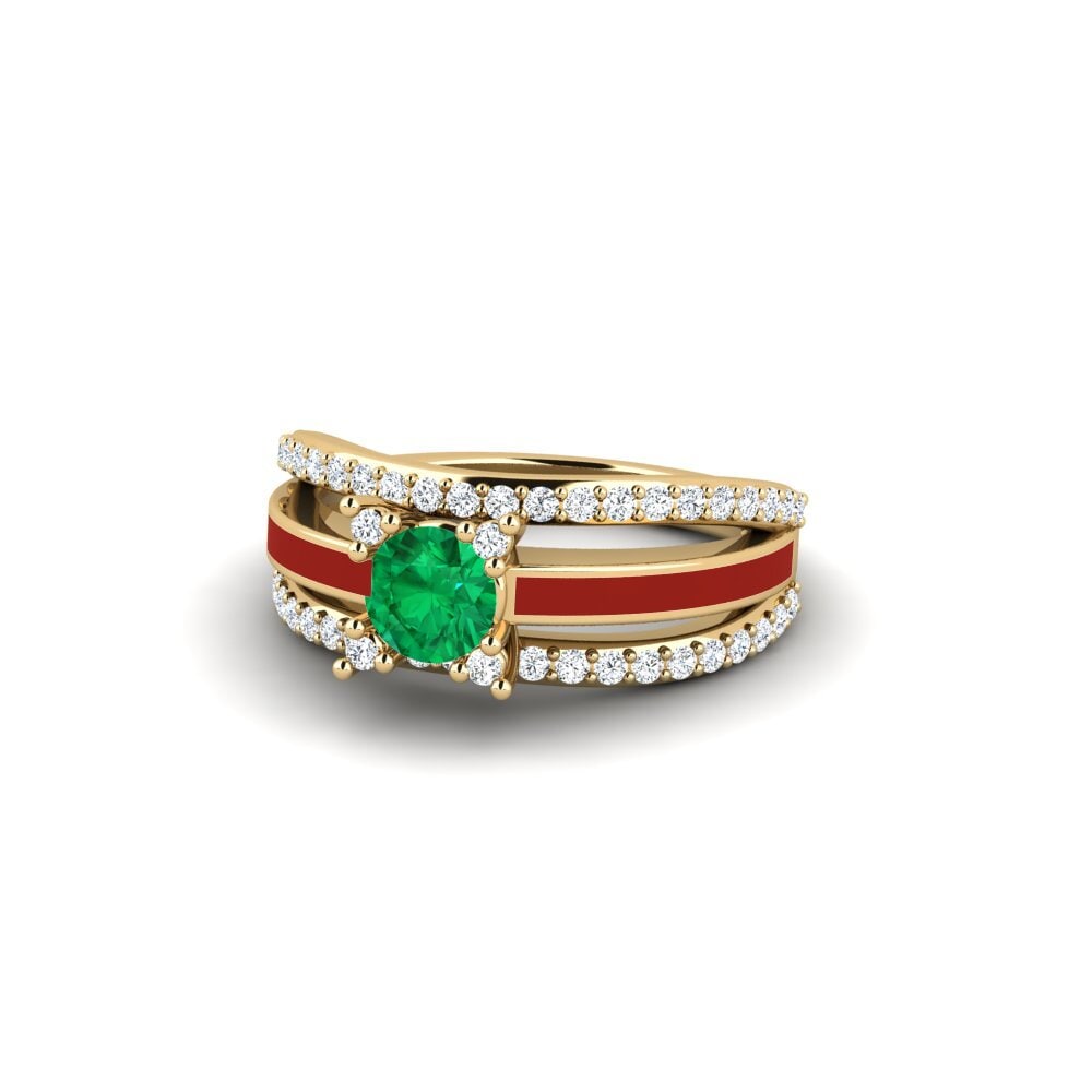Nhẫn Đính hôn Đá Emerald (Đá nhân tạo) Halo
