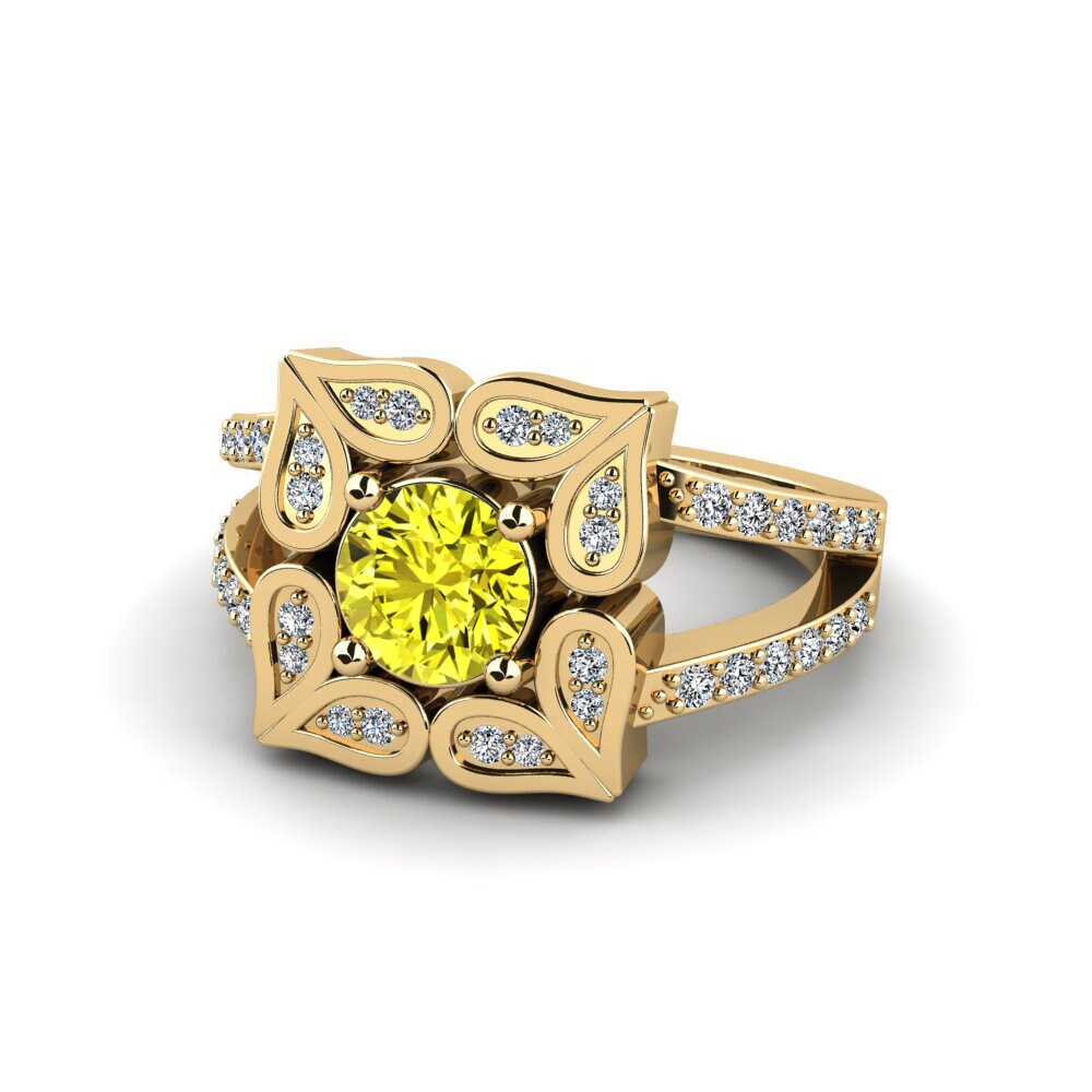 Diamante Amarelo Anel de Noivado Kassie