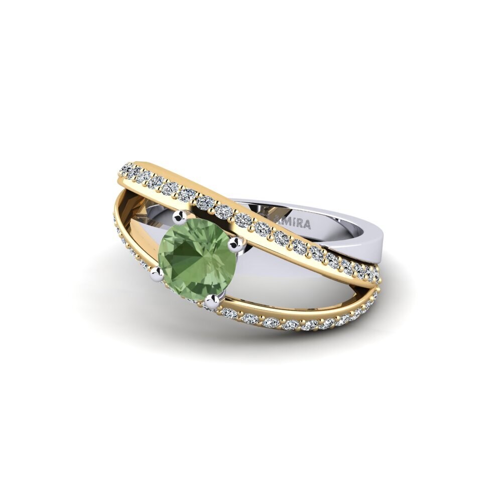 14k Oro Blanco & Amarillo Zafiro Verde Anillo de compromiso Yarest
