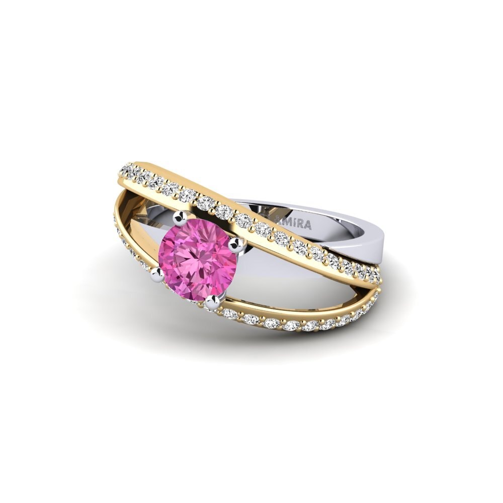 14k Oro Blanco & Amarillo Topacio Rosa Anillo de compromiso Yarest