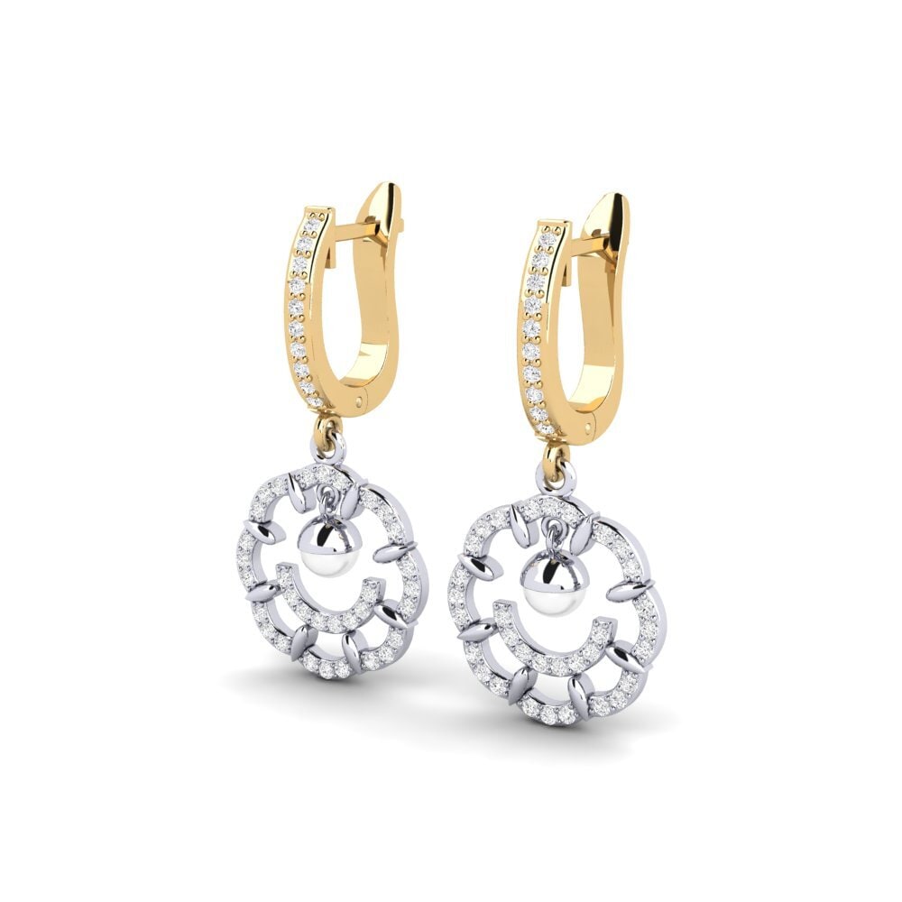 14k Oro Amarillo & Blanco Zafiro blanco Pendiente de mujer Clopo