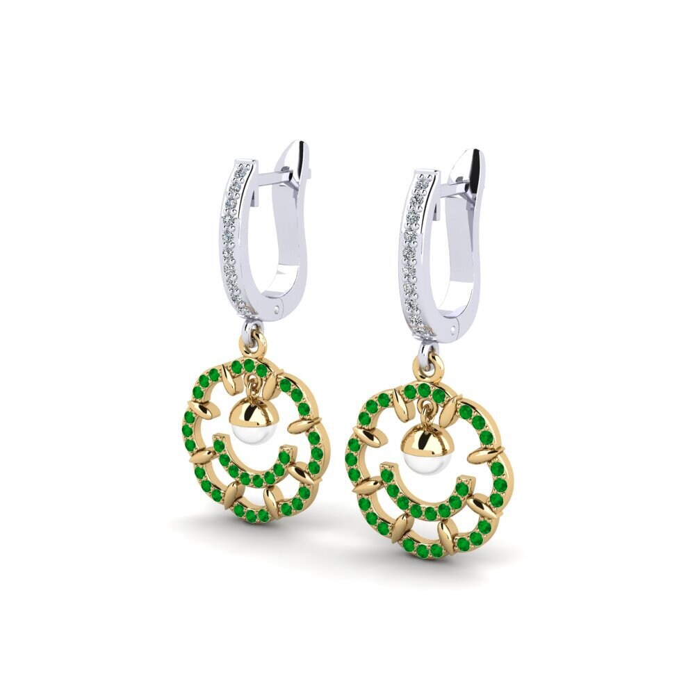 18ct White & Yellow Gold Emerald Women's Earring Clopo