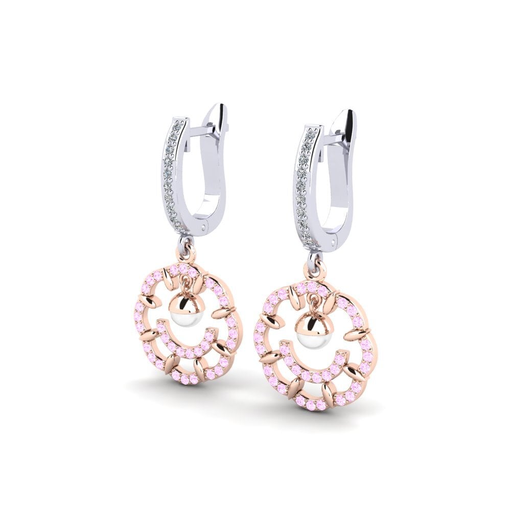 14k Oro Blanco & Rosa Zafiro Rosado Pendiente de mujer Clopo