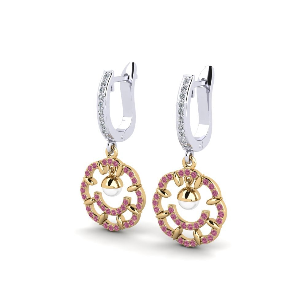 9ct White & Yellow Gold Rhodolite Garnet Women's Earring Clopo