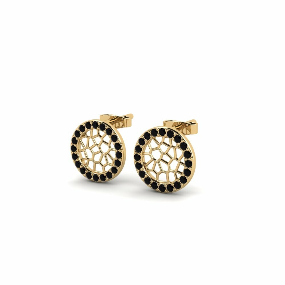 14k Oro Amarillo Redondo Ónix Negro Pendiente de mujer Fylde