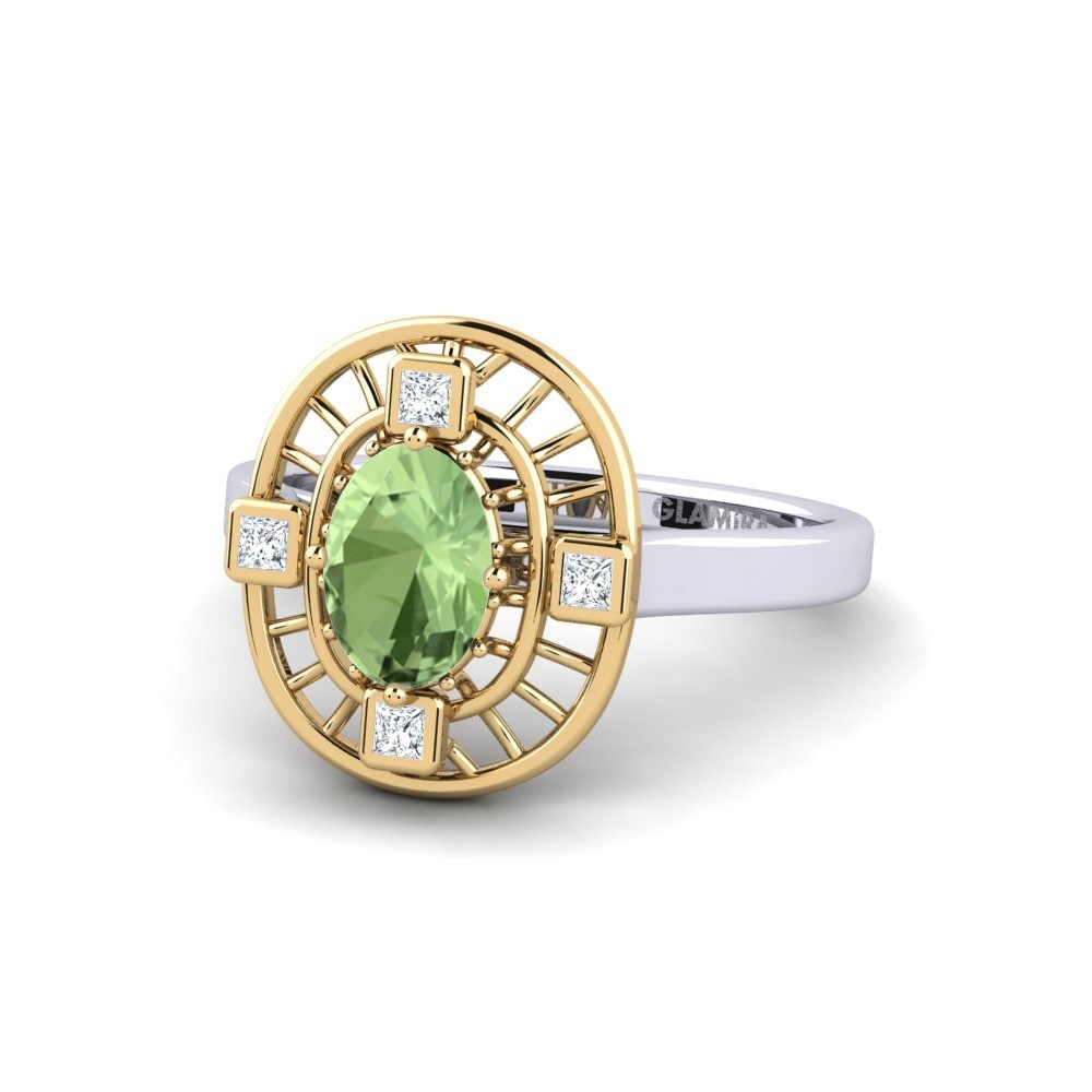 14k Oro Blanco & Amarillo Zafiro Verde Anillo de compromiso Destny