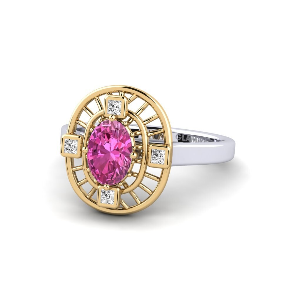 14k Oro Blanco & Amarillo Topacio Rosa Anillo de compromiso Destny